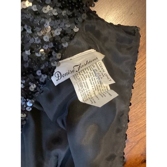 Black Sequins Open Back Ruffle Hem Evening Formal Dress 4 Structured Shoulders - Picture 8 of 10